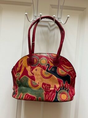 Colorful Elephant-Print Red Women's Tote Bag
